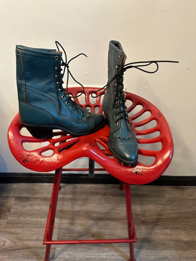 Capezio, green granny style leather boots, size 6 – Ward Avenue Style Parlor